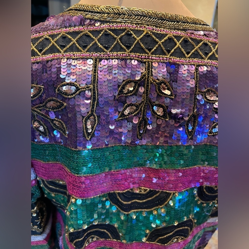 Vintage Leslie Fay Beaded Sequin Blazer Jacket Top Medium - Picture 9 of 11